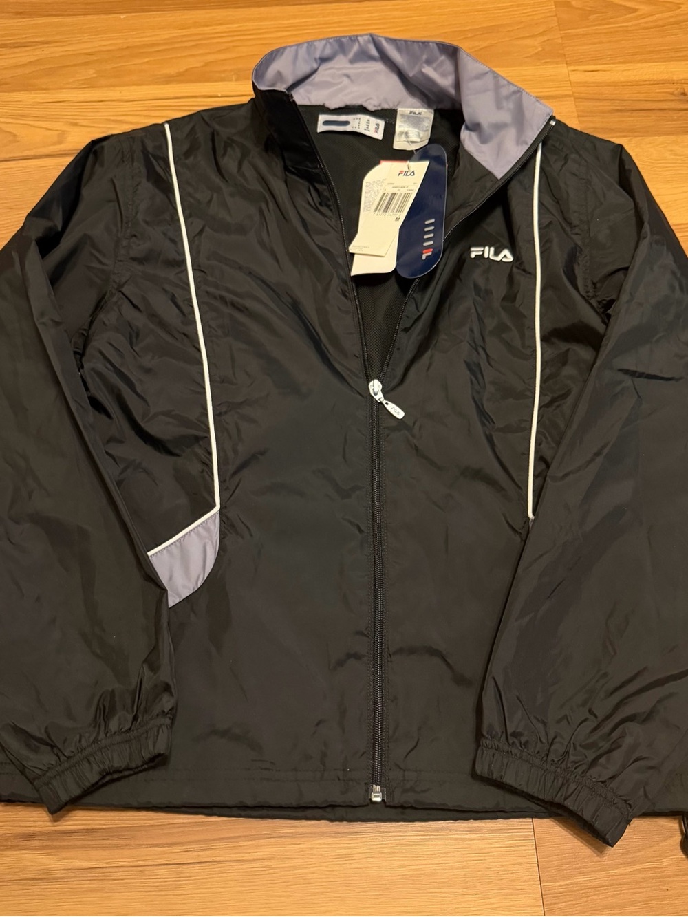 FILA Black Windbreaker Jacket with Light Gray Trim